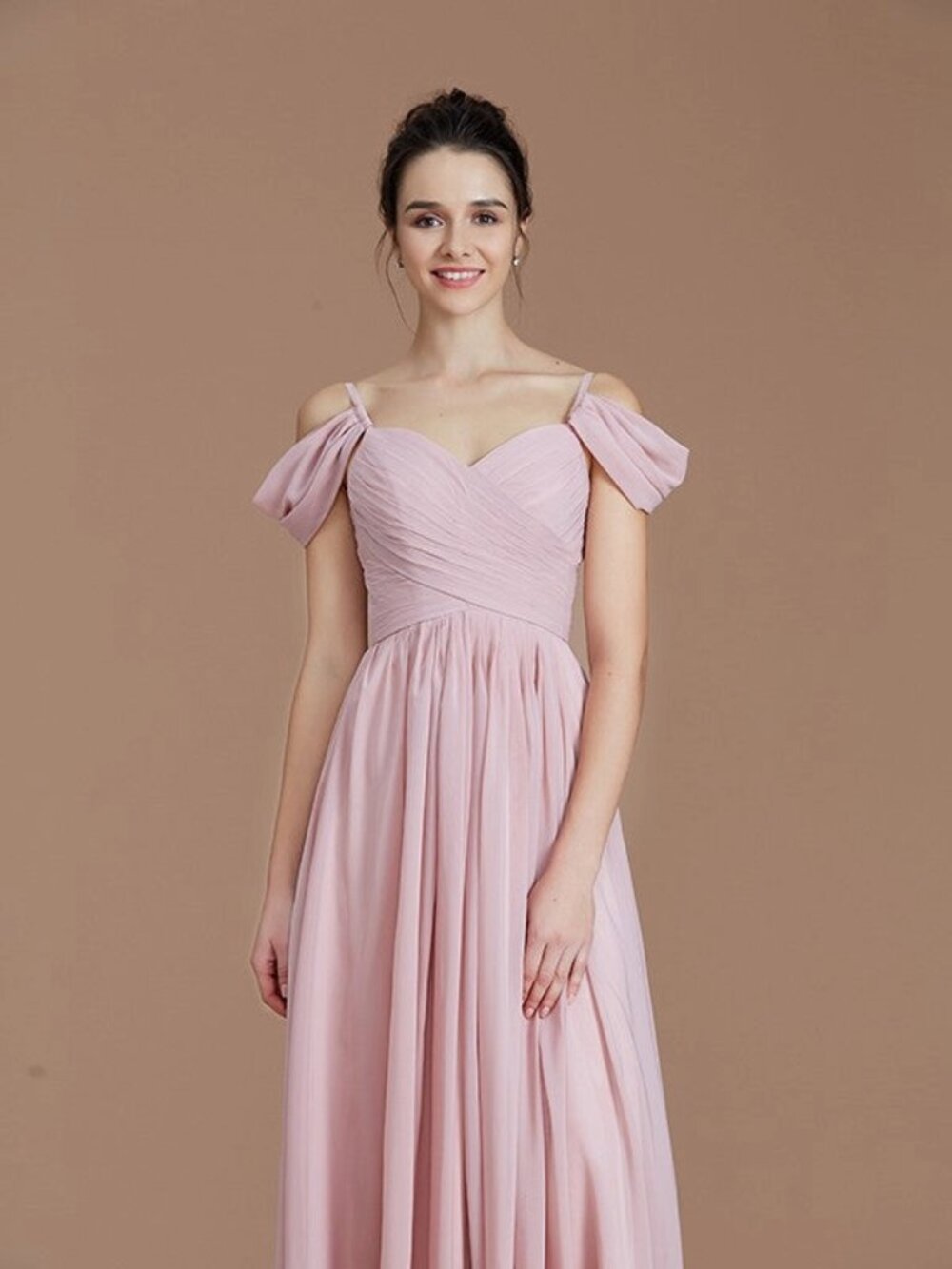 Babaroni chiffon bridesmaid dress in a blushing pink shade